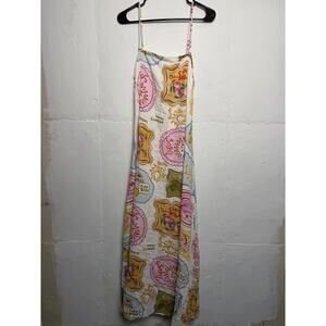 Paper Heart Les Citrons Maxi Dress linen blend Amalfi lemon print Womens XL